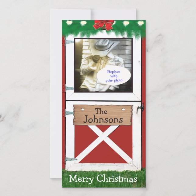 Tarjeta Festiva Personalizado de la puerta del establo rojo 1 tarj (Anverso)