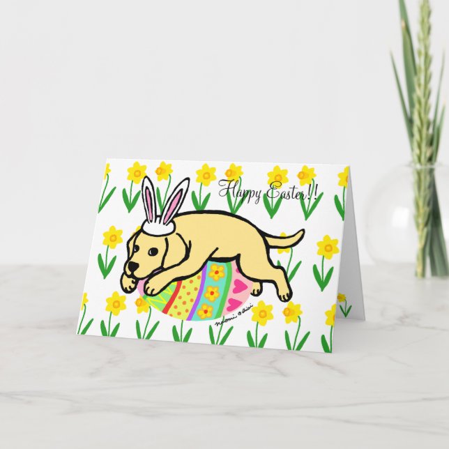 Tarjeta Festiva Personalizado de Labrador Amarillo de Huevo de Pas (Anverso)