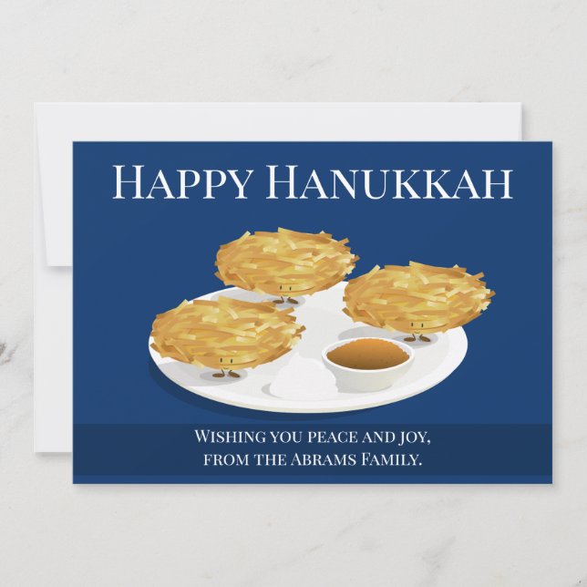 Tarjeta Festiva Personalizado de Latkes Sonrientes Holiday Hanukka (Anverso)
