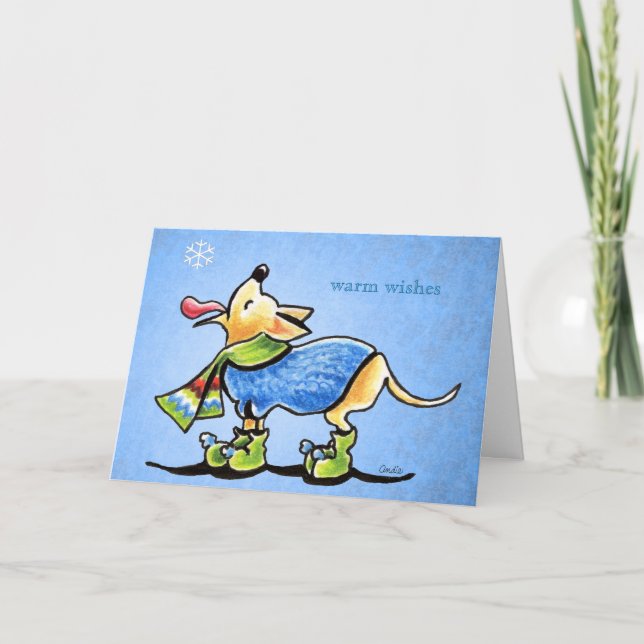 Tarjeta Festiva Personalizado de Navidades Chihuahua Winss Snowfla (Anverso)