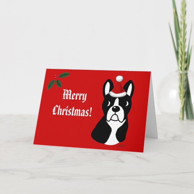 Tarjeta Festiva Personalizado de Navidades de Boston Terrier (Anverso)