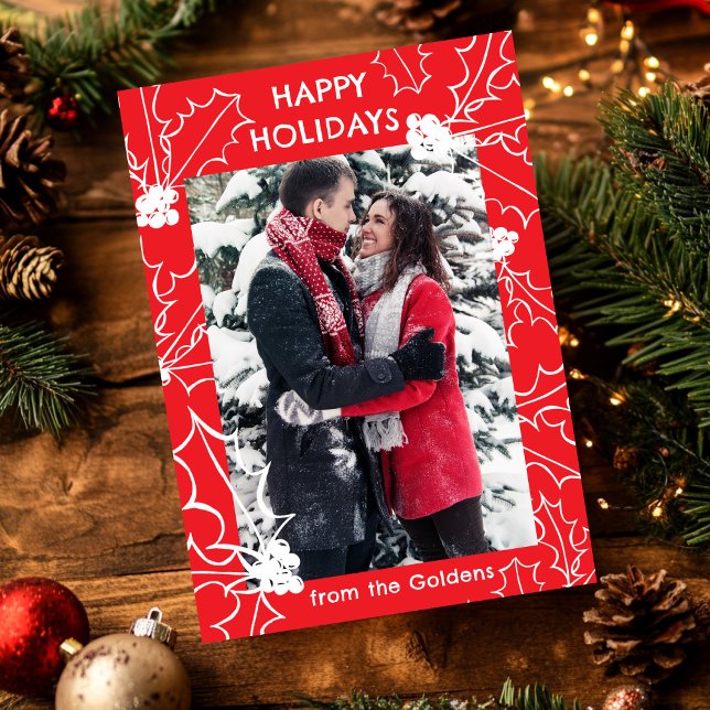 Tarjeta Festiva Personalizado de Navidades Holly Berries (Holly Berries Christmas CUSTOM PHOTO Holiday Card
)