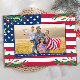 Tarjeta Festiva Personalizado de Navidades patrióticos Foto Bander