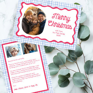 Tarjeta Festiva Personalizado de Navidades rosados de Gingham Wavy