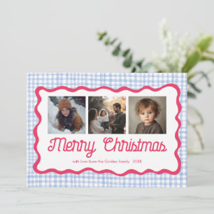 Tarjeta Festiva Personalizado de Navidades rosados de Gingham Wavy