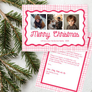 Tarjeta Festiva Personalizado de Navidades rosados Gingham Wavy 3 
