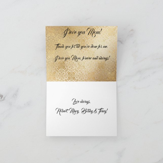 Tarjeta Festiva Personalizado de oro elegante del Día de la Madre (Interior)