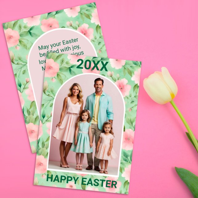 Tarjeta Festiva Personalizado de Pascua Foto Pastel Pink & Green F (Subido por el creador)