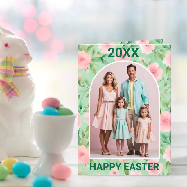 Tarjeta Festiva Personalizado de Pascua Foto Pastel Pink & Green F (Subido por el creador)