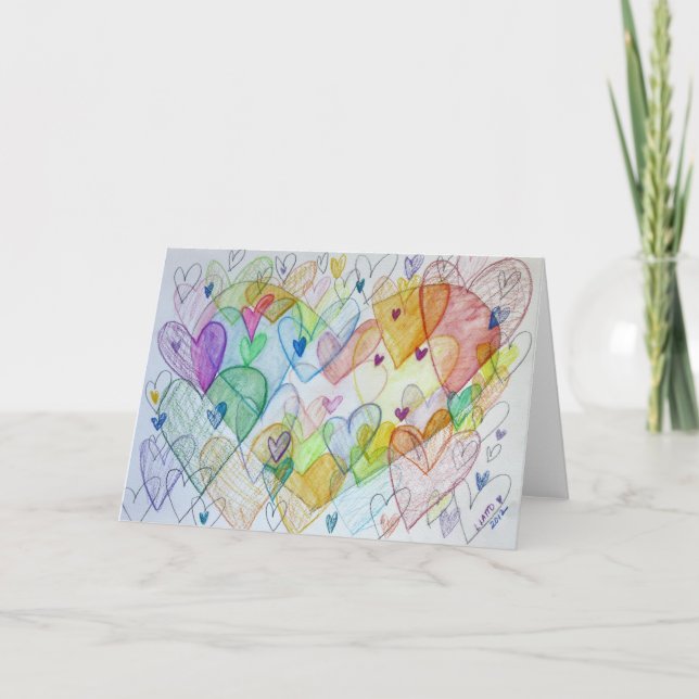 Tarjeta Festiva Personalizado de pintura de corazones comunitarios (Anverso)