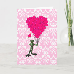 Tarjeta Festiva Personalizado de rana divertida y corazón rosado e