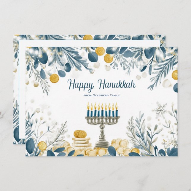 Tarjeta Festiva Personalizado de texto Festival de las luces acuar (Anverso / Reverso)