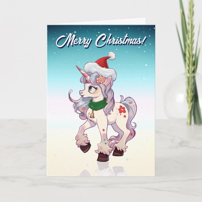 Tarjeta Festiva Personalizado de Unicorn navidades (Anverso)
