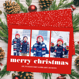 Tarjeta Festiva Personalizado del Collage de fotos navideño Red Me