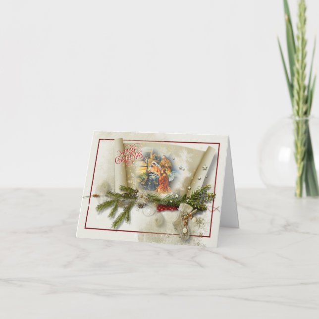 Tarjeta Festiva Personalizado del collage de la natividad encantad (Anverso)