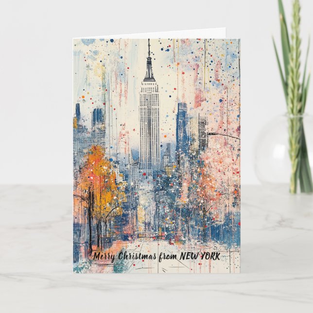 Tarjeta Festiva Personalizado Del Ilustracion De Navidades De NYC (Anverso)