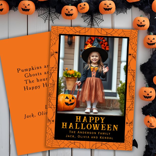 Tarjeta Festiva Personalizado del marco web de Sider Foto Feliz Ha (Sider Web Frame Custom Photo Happy Halloween Holiday Card)