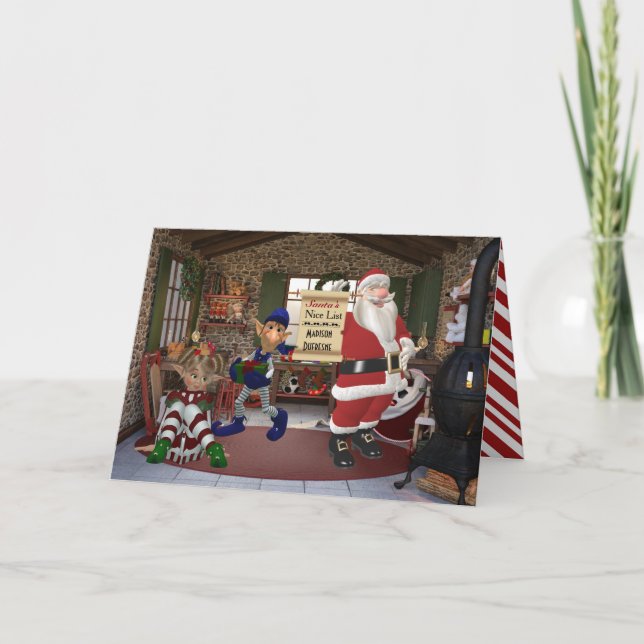 Tarjeta Festiva Personalizado del taller de Santa (Anverso)