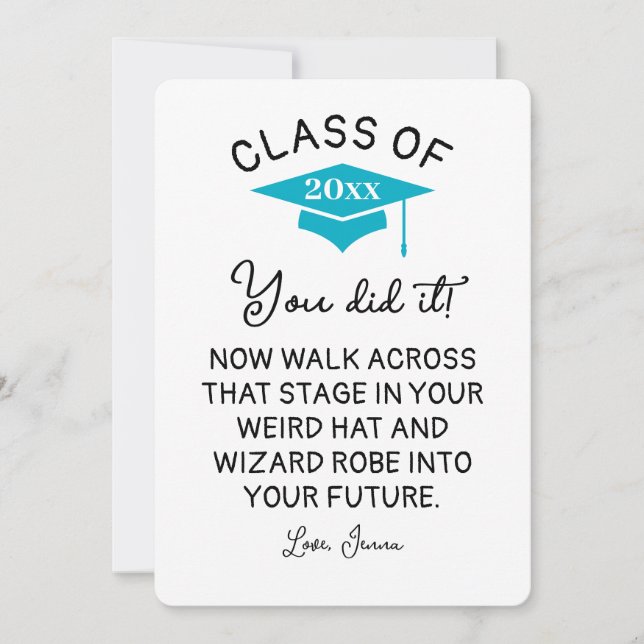 Tarjeta Festiva Personalizado divertida de Wizard Robe y Gorra Gra (Anverso)