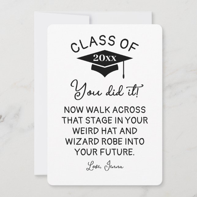 Tarjeta Festiva Personalizado divertida de Wizard Robe y Gorra Gra (Anverso)