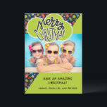 Tarjeta Festiva Personalizado divertido caprichosa foto Navidades<br><div class="desc">Navidades fotográficos personalizados,  amables,  coloridos y divertidos,  con regalos coloridos sobre un fondo negro y verde neón con texto caprichoso. Personalizar tu mensaje. Gran tarjeta para que los niños la envíen a sus amigos y familiares.</div>