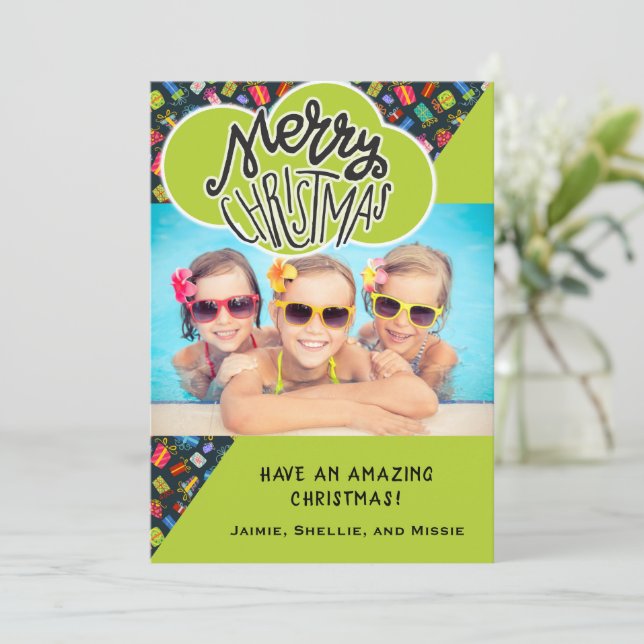 Tarjeta Festiva Personalizado divertido caprichosa foto Navidades  (Anverso de pie)