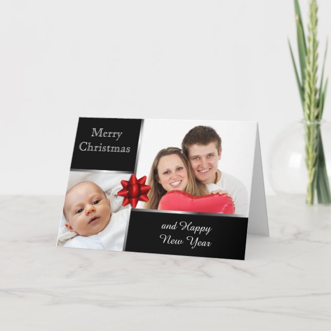 Tarjeta Festiva Personalizado elegante plateado y negro (Anverso)