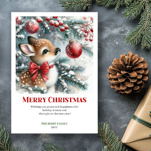 Tarjeta Festiva Personalizado escena de invierno de cervatillo beb
