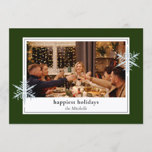 Tarjeta Festiva Personalizado Faux Silver Snowflakes On DarForest 