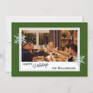 Tarjeta Festiva Personalizado Faux Silver Snowflakes On DarForest 