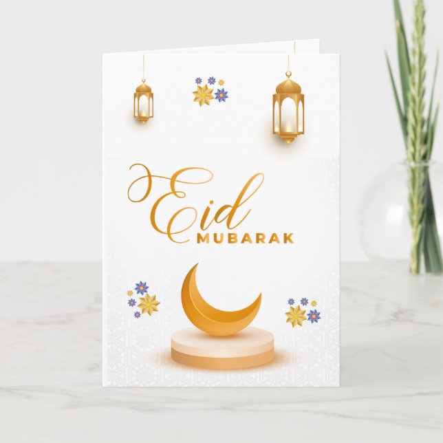 Tarjeta Festiva Personalizado Feliz Eid Mubarak Blanco (Anverso)