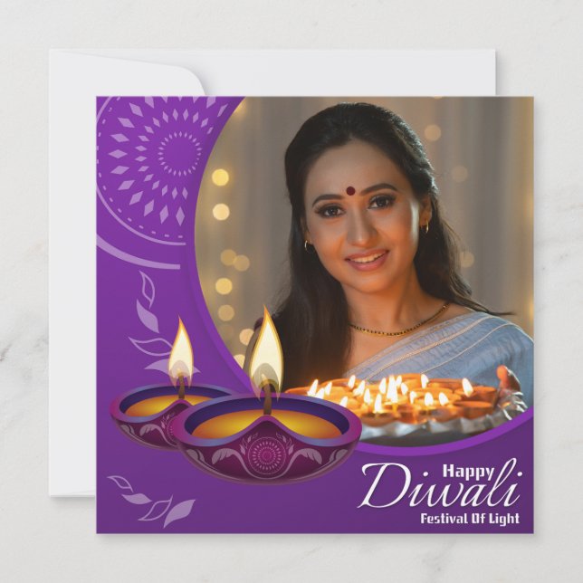 Tarjeta Festiva Personalizado feliz Festival Diwali de Blanco mora (Anverso)