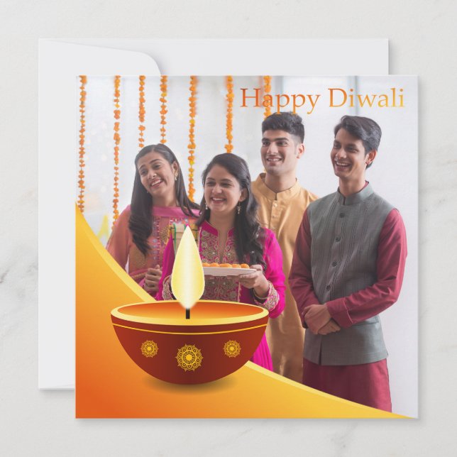 Tarjeta Festiva Personalizado feliz Festival Diwali de fotos famil (Anverso)
