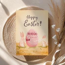 Tarjeta Festiva Personalizado Feliz Pascua, conejitos pintando hue