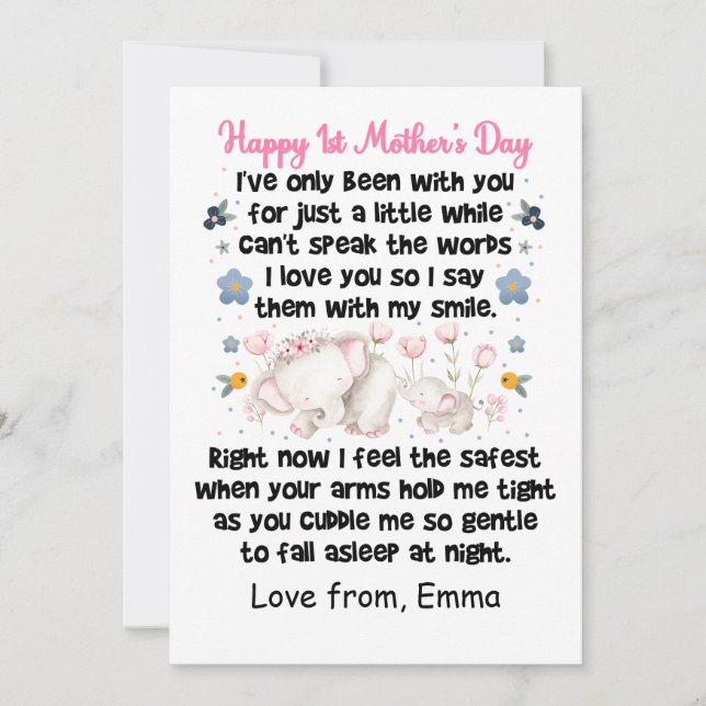 Tarjeta Festiva Personalizado Feliz Primer Día de la Madre, nombre (Anverso)