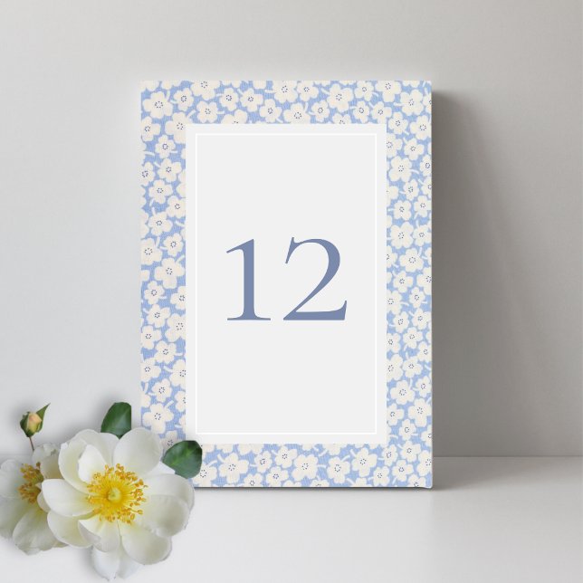 Tarjeta Festiva Personalizado floral azul y blanco Número de tabla (Subido por el creador)