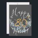 Tarjeta Festiva Personalizado Floral Happy 80th Birthday Card<br><div class="desc">.: Hermosa corona floral y letra de escritura a mano y de globo. El "80" es permanente,  pero cada otra parte escrita es personalizable. .: en blanco dentro para que puedas escribir lo que quieras.</div>
