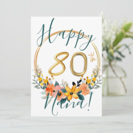 Tarjeta Festiva Personalizado Floral Happy 80th Birthday Card