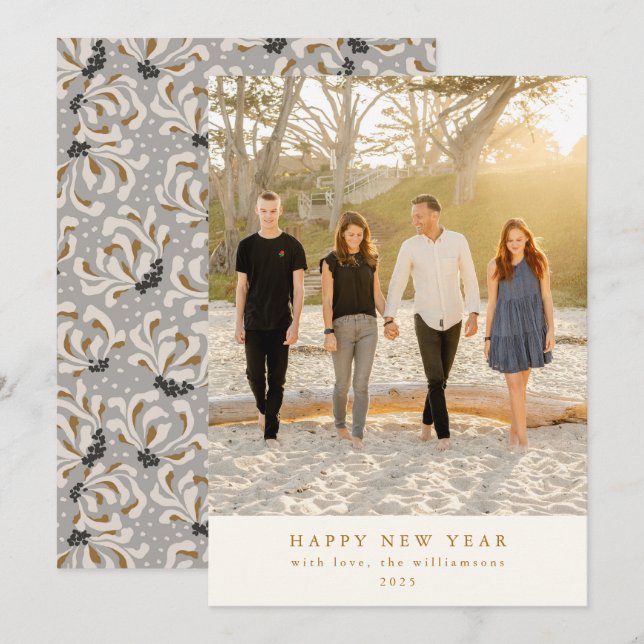 Tarjeta Festiva Personalizado Foto Arte Gris Elegante Año Nuevo Ve (Anverso / Reverso)