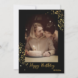 Tarjeta Festiva Personalizado foto de cumpleaños de oro negro tarj