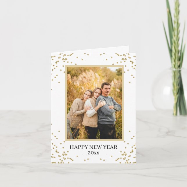 Tarjeta Festiva Personalizado Foto de familia Feliz Año Nuevo pleg (Anverso)