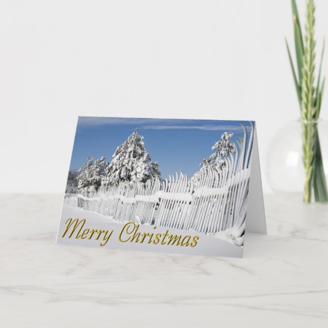 Tarjeta Festiva Personalizado fotográfico de esgrima de nieve malt (Anverso)
