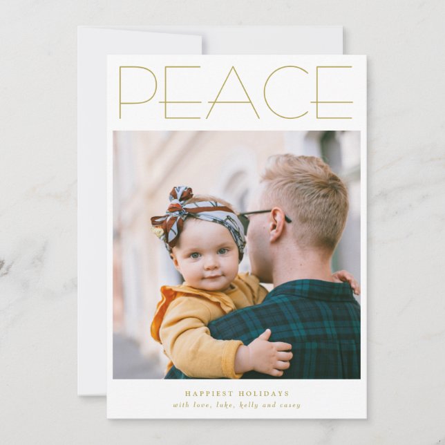 Tarjeta Festiva PERSONALIZADO fotográfico grande Minimalista PEACE (Anverso)