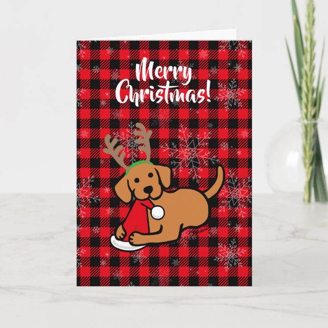 Tarjeta Festiva Personalizado Fox Red Labrador y Santa Navidades (Anverso)