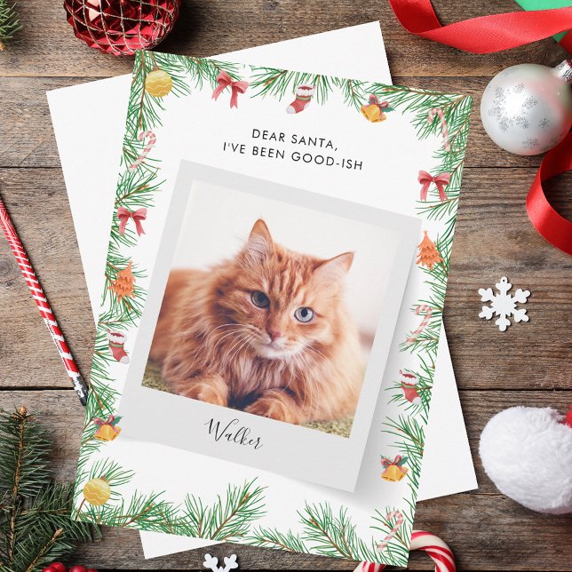 Tarjeta Festiva Personalizado Funny Mascota Cat Queridos Navidades (Custom Funny Pet Cat Dear Santa Christmas Holiday Card)