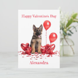Tarjeta Festiva Personalizado German Shepherd Heart Balloons Valen