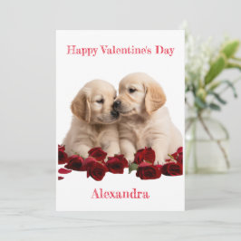 Tarjeta Festiva Personalizado Golden Retriever cachorros besando S