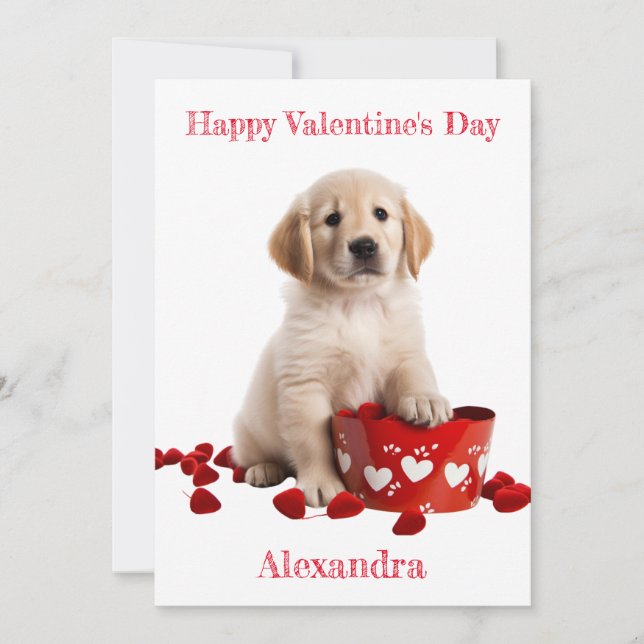 Tarjeta Festiva Personalizado Golden Retriever con Basket Valentin (Anverso)