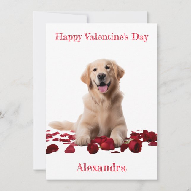 Tarjeta Festiva Personalizado Golden Retriever con Rosas Valentine (Anverso)