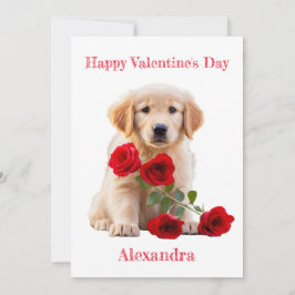 Tarjeta Festiva Personalizado Golden Retriever con Rosas Valentine